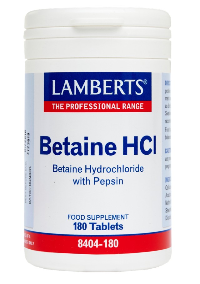 LAMBERTS Betaine HCl 324Mg-Pepsin για την Καλή Λειτουργία του Πεπτικού Συστήματος 180Tabs 8404-180