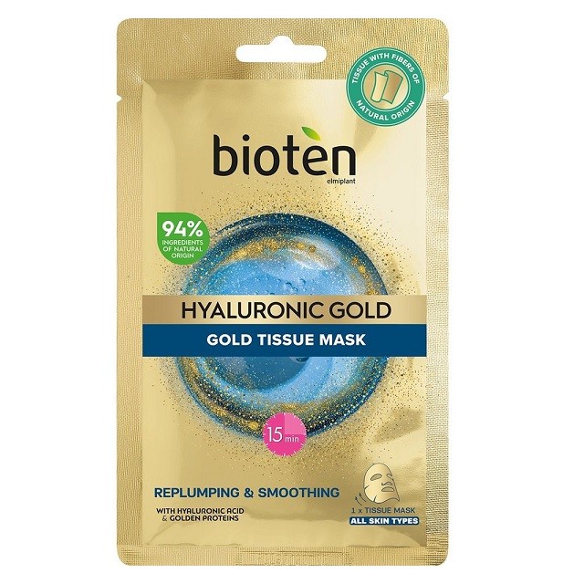 Bioten Hyaluronic Gold Tissue Mask Υφασμάτινη Ενυδατική Μάσκα Προσώπου Με Υαλουρονικό Οξύ, 1 Τεμάχιο