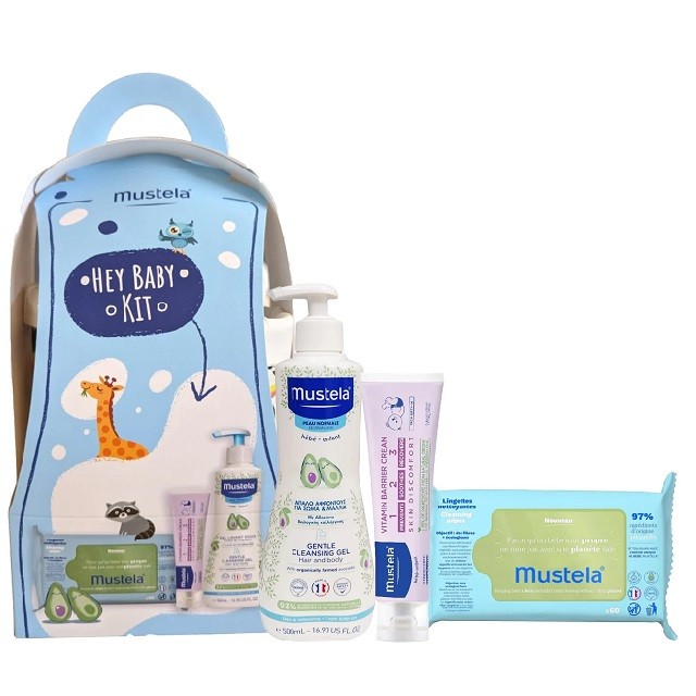 Mustela Promo Hey Baby Kit Gentle Cleansing Gel & Shampoo, 500ml & Μωρομάντηλα Καθαρισμού, 60τεμ & Κρέμα Αλλαγής Πάνας, 50ml, 1σετ