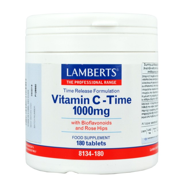 Lamberts Vitamin C Time Release 1000mg, Συμπλήρωμα Διατροφής Βιταμίνη C για Τόνωση του Οργανισμού & Ενίσχυση του Ανοσοποιητικού Συστήματος, 180tabs  8134-180