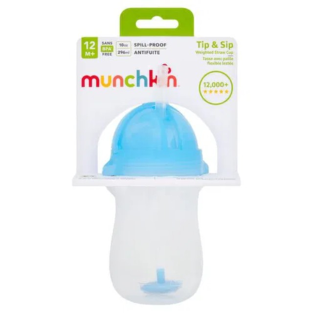 Munchkin Tip & Sip Ποτηράκι με Καλαμάκι με Βαρίδιο Για 12+ Μηνών Blue 296ml