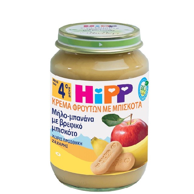 HIPP Βρεφική Κρέμα Φρούτων Μήλο, Μπανάνα & Μπισκότο Από Τον 5ο Μήνα, 190gr