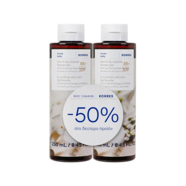 Korres Πακέτο White Blossom Shower Gel Αφρόλουτρο Λευκά Άνθη 2x250ml (-50% στο δεύτερο προϊόν)