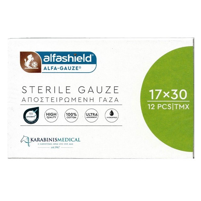 Alfashield Alfa Gauze Sterile Αποστειρωμένες Γάζες 17x30cm, 12 Τεμάχια