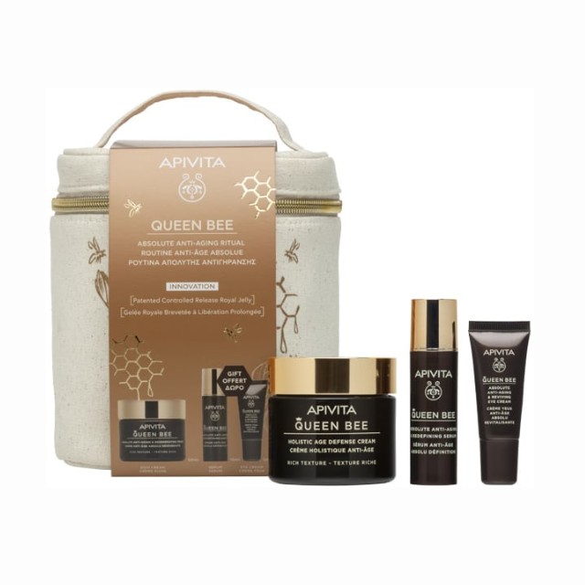 Apivita Queen Bee Πακέτο Απόλυτης Αντιγήρανσης Rich Cream 50 ml & Δώρο Νεσεσέρ με Serum 10ml + Eye Cream 5ml