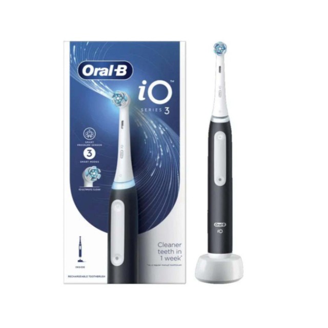 Oral-B iO Series 3 Magnetic Black Ηλεκτρική Οδοντόβουρτσα με Αισθητήρα Πίεσης 1 Τεμάχιο