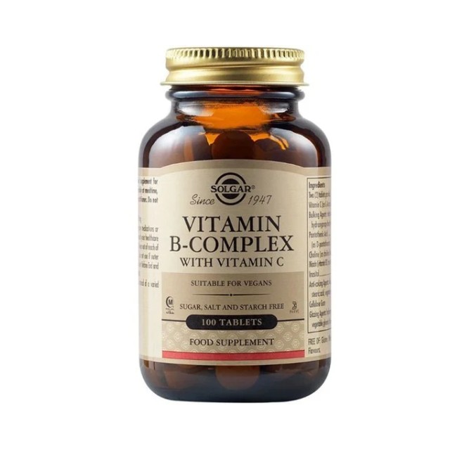 Solgar Vitamin B-Complex With Vitamin C, Συμπλήρωμα Διατροφής Σύμπλεγμα Βιταμινών, 100 Ταμπλέτες
