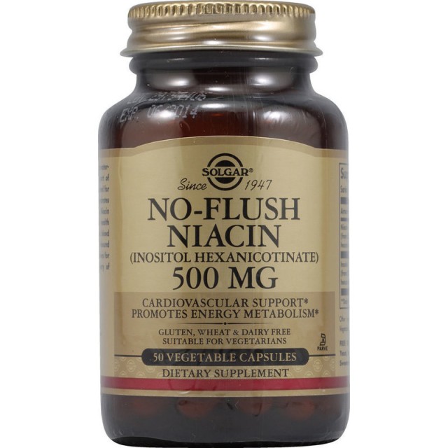 Solgar No-Flush Niacin 500mg Συμπλήρωμα Διατροφής Νιασίνης (Βιταμίνη Β3), 50 vegetable caps
