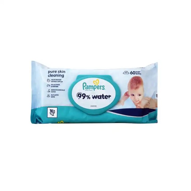 Pampers Μωρομάντηλα 99% Water με Καπάκι 60 Τεμάχια