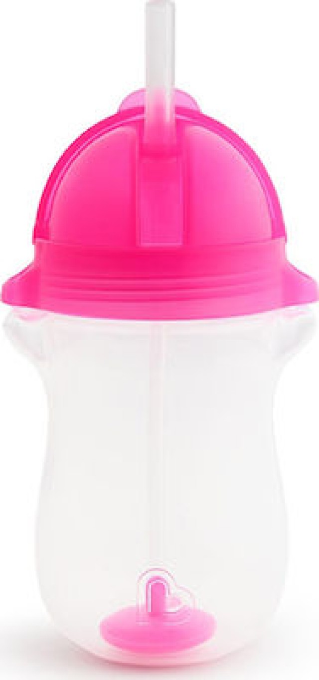 MUNCHKIN Εκπαιδευτικό Ποτήρι 12m+ Με Καλαμάκι & Βαρίδι Που Δε Χύνεται Χρώμα Ροζ Tip & Sip Straw Cup Tall(011142), 296ml