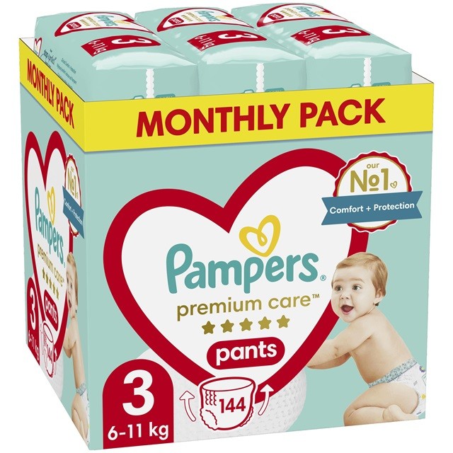 Pampers Premium Care Pants Monthly Pack No3 Πακέτο Βρεφικές Πάνες Βρακάκι (6-11kg), 144 Τεμάχια