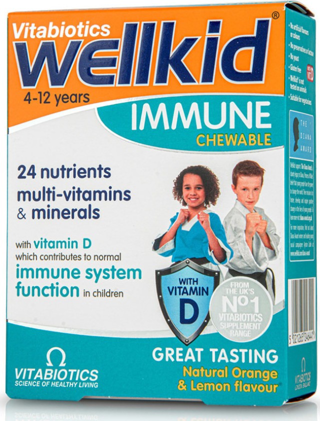 VITABIOTICS Wellkid Immune Συμπλήρωμα Διατροφής για το Ανοσοποιητικό των Παιδιών 4-12 ετών, 30 Μασώμενα Δισκία