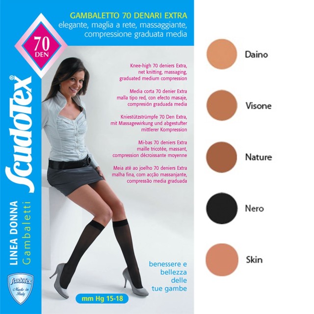 SCUDOTEX Κάλτσες κάτω γόνατος 70 DEN (mm Hg 15-18), κλειστά δάκτυλα Medium Χρώμα Μαύρο (478)