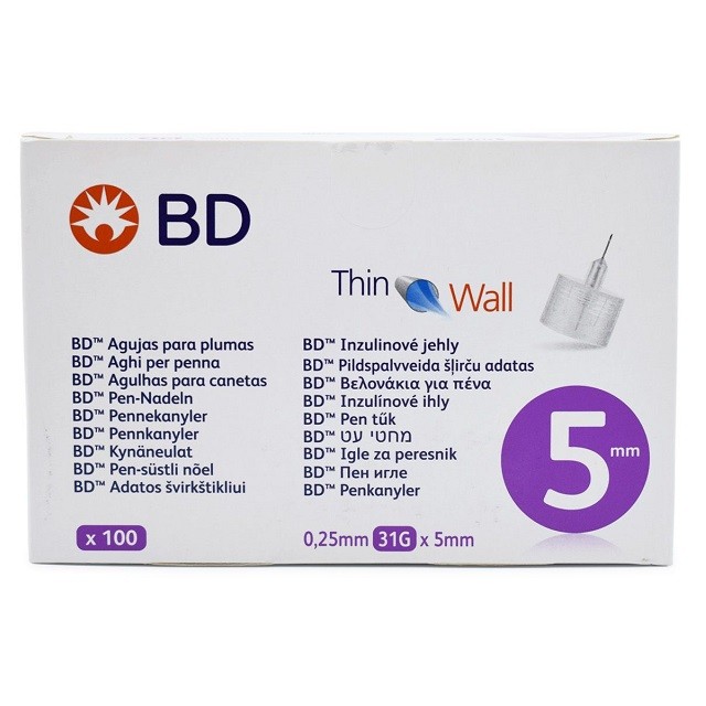BD Micro-Fine+ 31G (0,25 x 5 mm) Αποστειρωμένες Βελόνες Ινσουλίνης, 100τμχ