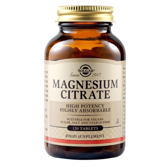 Solgar Magnesium Citrate Κιτρικό Μαγνήσιο  για την Καλή Λειτουργία του Νευρικού & Μυοσκελετικού Συστήματος 120 ταμπλέτες