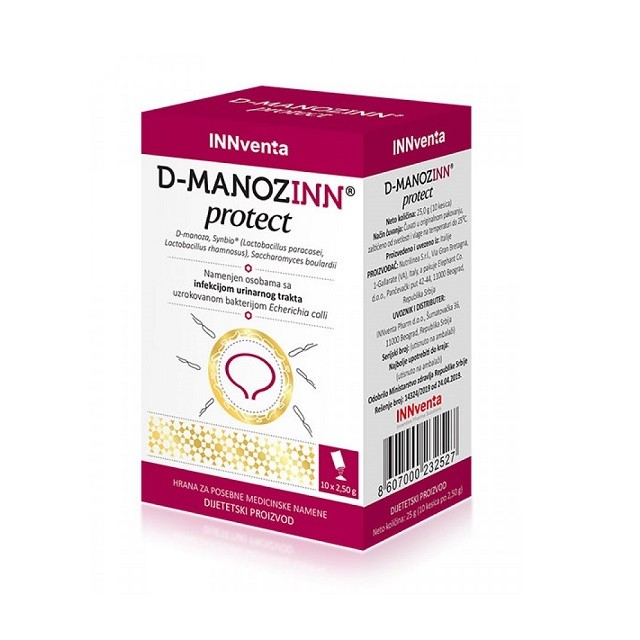 Innventa D-Manozinn Protect Συμπλήρωμα Διατροφής Για Υγιές Ουροποιητικό & Γαστρεντερικό Σύστημα, 10 Φακελίσκοι x 2,50gr