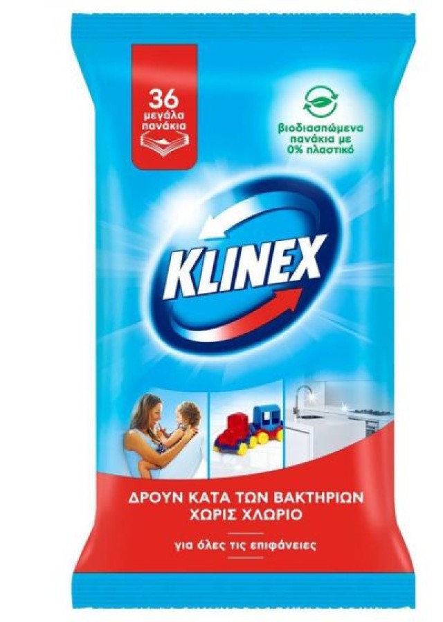 Klinex Απολυμαντικά Υγρά Πανάκια για Όλες τις Επιφάνειες, 36 τεμάχια