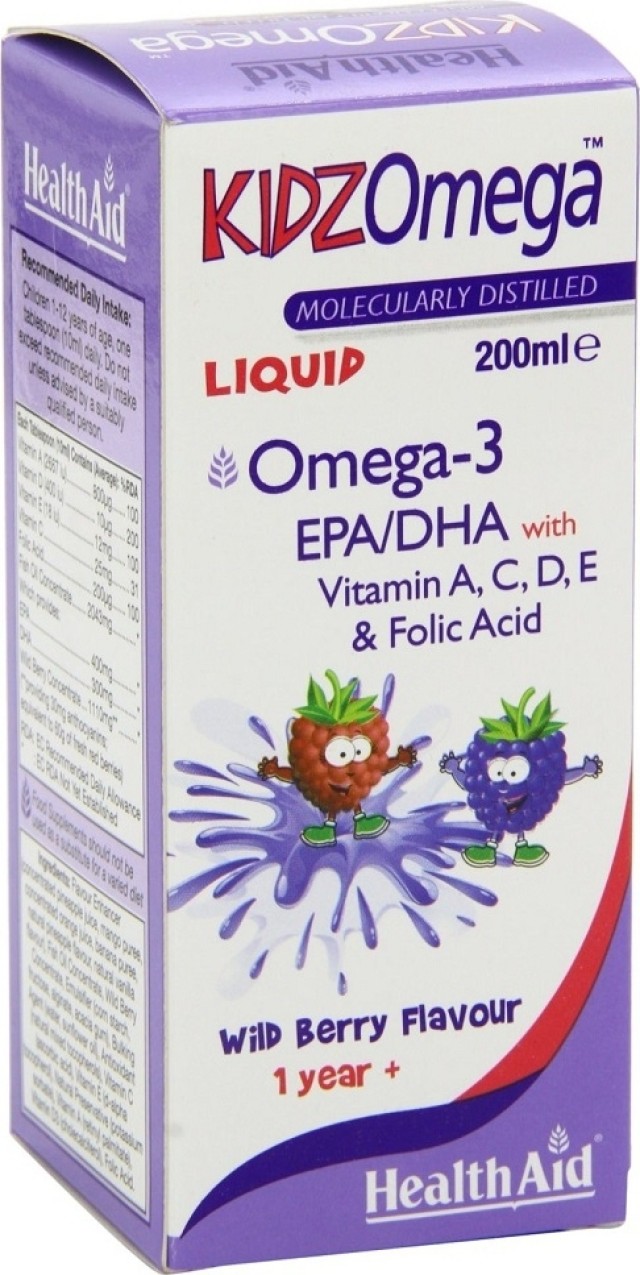 HEALTH AID KidzOmega Liquid Omega 3 Wild Berry, Ειδική Σύνθεση για παιδιά με γεύση Βατόμουρο 200ml