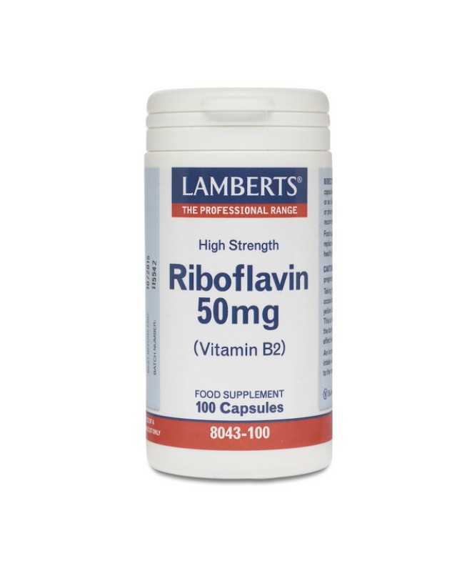 Lamberts B-2 Riboflavin 50mg Ριβοφλαβίνη Για Την Υγεία Ματιών, Μαλλιών & Νυχιών, 100 Κάψουλες 8043-100