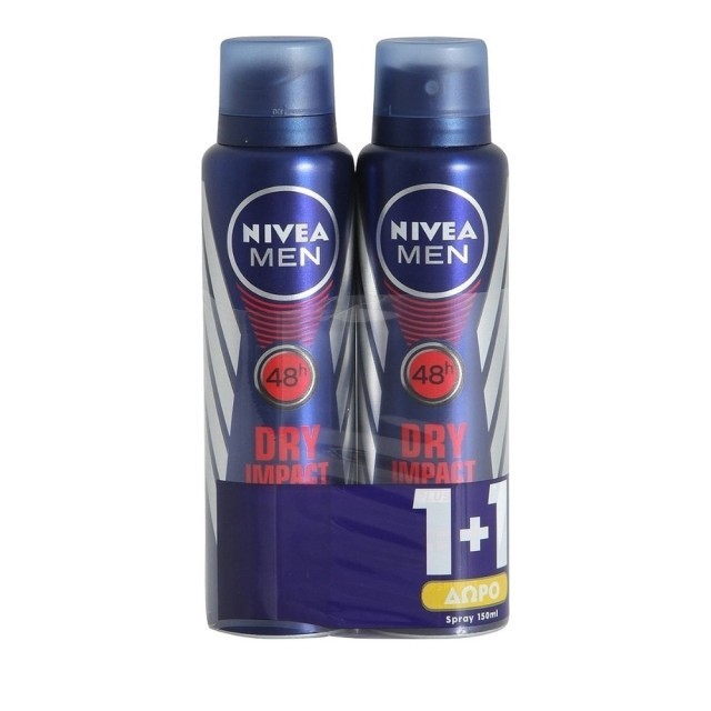 Nivea Dry Impact Spray 48H Ανδρικό Αποσμητικό 1+1 Δώρο 150ml