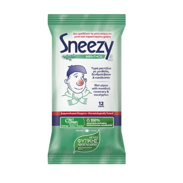 Μέγα Sneezy Menthol Wet Wipes Υγρά Μαντηλάκια με Μενθόλη 12 Τεμάχια
