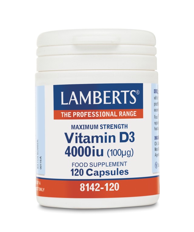 LAMBERTS Vitamin D3, 4000IU, Υγεία Οστών, Δοντιών, Ανοσοποιητικού  120caps 8142-120