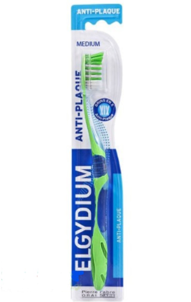 ELGYDIUM Antiplaque Medium Οδοντόβουρτσα με Τρίχες σε σχήμα Χ Πράσινο, 1τμχ