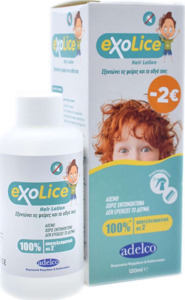 Adelco ExoLice Hair Lotion & Χτένα, Άοσμη Αντιφθειρική Λοσιόν Αντιμετώπισης για Ψείρες & Κόνιδες, 120ml
