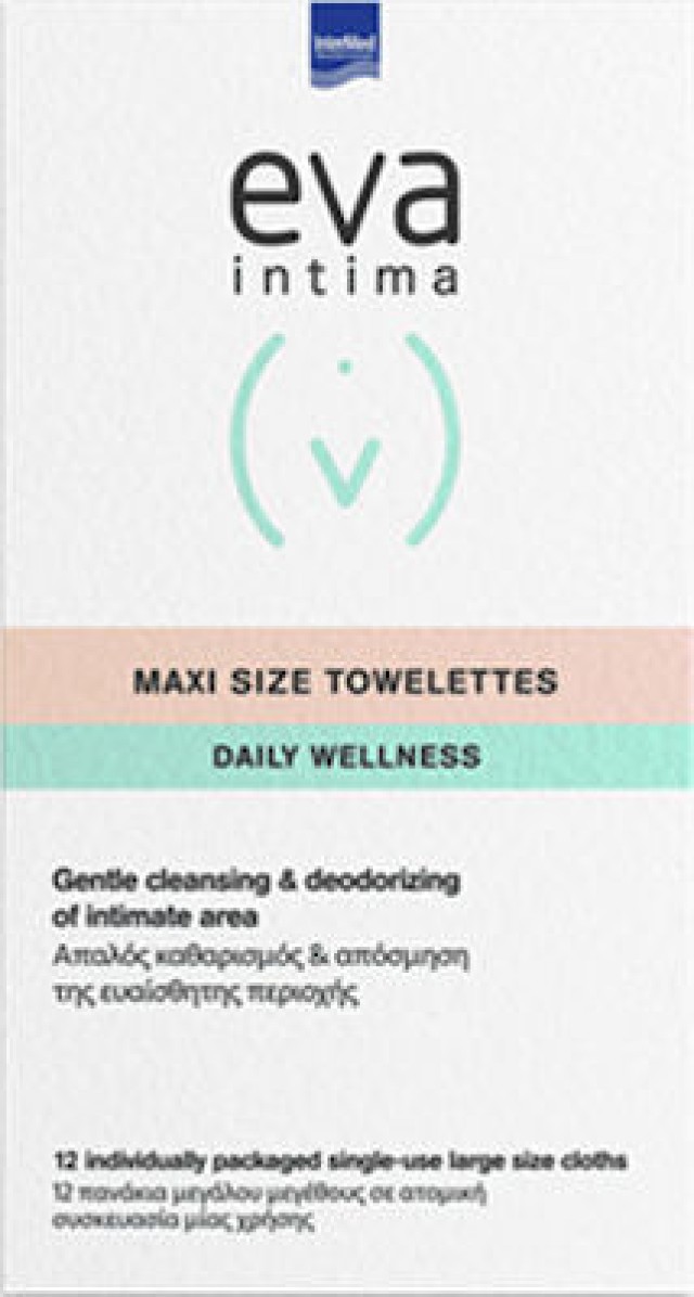 INTERMED Eva Intima Maxi Size Towelettes, Μαντηλάκια Καθαρισμού Ευαίσθητης Περιοχής, 12 ατομικά φακελάκια