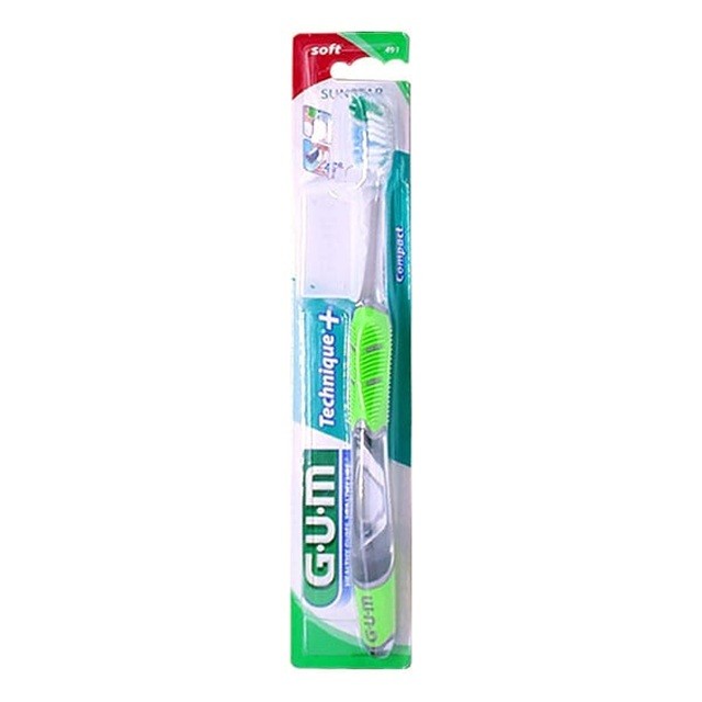 Gum 491 Technique Soft Compact Οδοντόβουρτσα Μαλακή Πράσινη 1τεμ