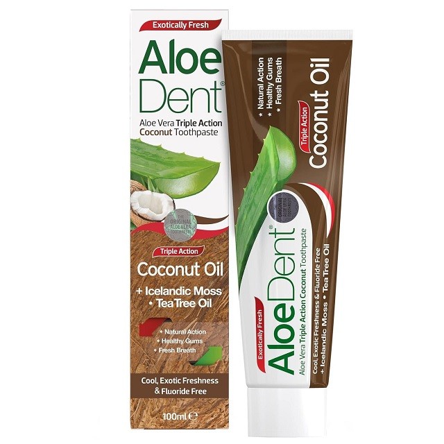 Optima Aloe Dent Triple Action Coconut Toothpaste Οδοντόκρεμα Χωρίς Φθόριο Με Γεύση Καρύδα, 100ml