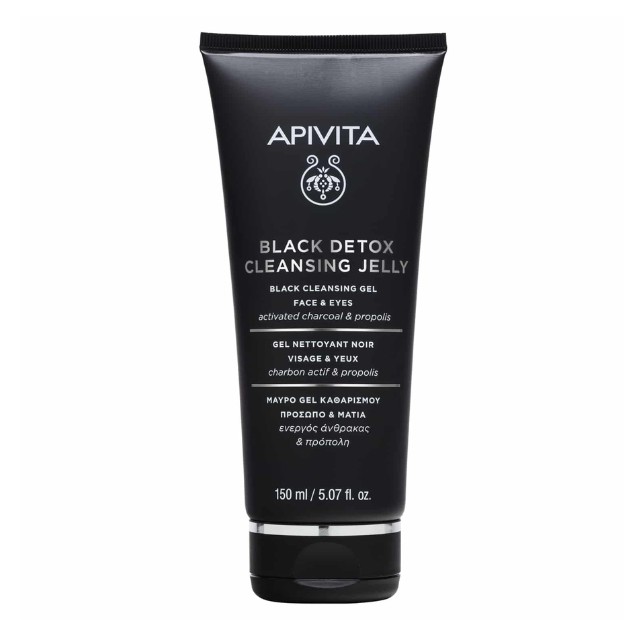 Apivita Cleansing Black Detox Cleansing Jelly Μαύρο Gel Καθαρισμού Ενεργός Άνθρακας & Προπόλη για Πρόσωπο & Μάτια 150ml