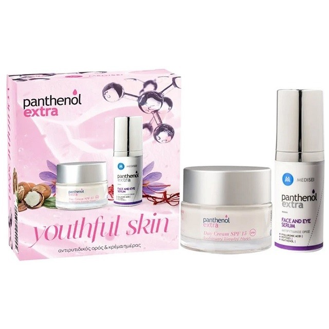 Medisei Panthenol Extra Πακέτο Youthful Skin Day Cream SPF15 Ενυδατική Κρέμα Ημέρας, 50ml & Face & Eye Serum Αντιρυτιδικός Ορός Προσώπου, 30ml