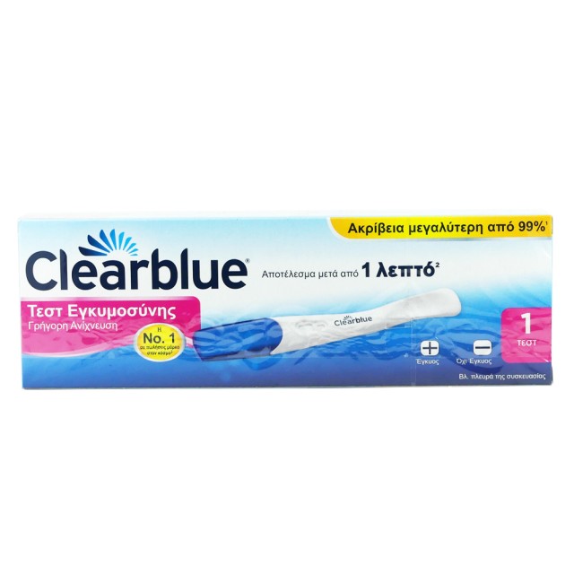 Clearblue Τεστ Εγκυμοσύνης Γρήγορη Ανίχνευση Μετά από 1 Λεπτό, 1τμχ