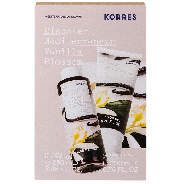Korres Discover Mediterranean Vanilla Blossom Πακέτο Body Cleanser Αφρόλουτρο Άνθη Βανίλιας, 250ml & Body Smoothing Milk Ενυδατικό Γαλάκτωμα Σώματος Άνθη Βανίλιας, 200ml