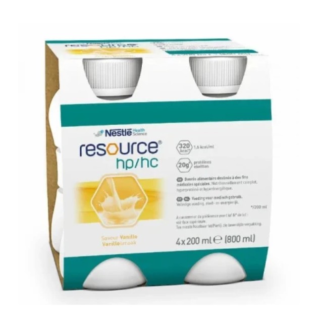 Nestle Health Resource Hp/Hc Vanilla Υπερθερμιδικό Ρόφημα Πρωτεϊνης 4x200ml