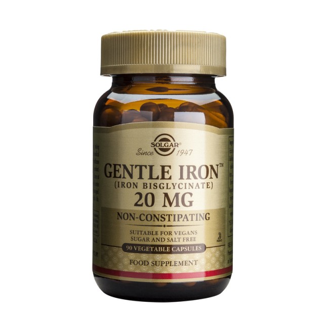 Solgar Gentle Iron 20mg, Συμπλήρωμα Διατροφής Σιδήρου, 90 φυτικές κάψουλες