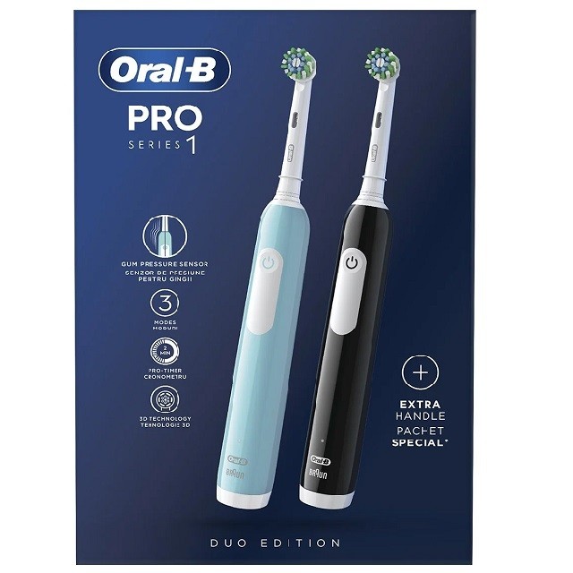 Oral-B Pro Series 1 Duo Edition Ηλεκτρική Οδοντόβουρτσα Με Χρονοδιακόπτη & Αισθητήρα Πίεσης, 2τμχ