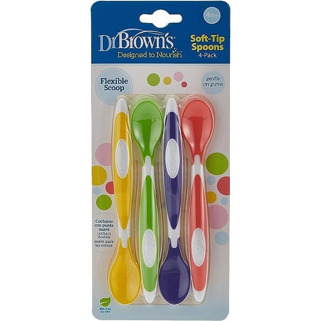 Dr. Browns Soft-Tip Spoons, Κουταλάκια Ταΐσματος Μαλακά Από 4m+, Διάφορα Χρώματα, 4τμχ