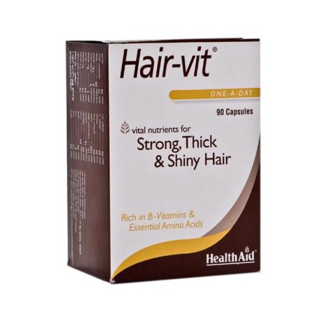 HEALTH AID Hair-Vit Συμπλήρωμα Διατροφής με Βιταμίνες, Μέταλλα, Ιχνοστοιχεία & Αμινοξέα για Υγιή Μαλλιά 90 tabs