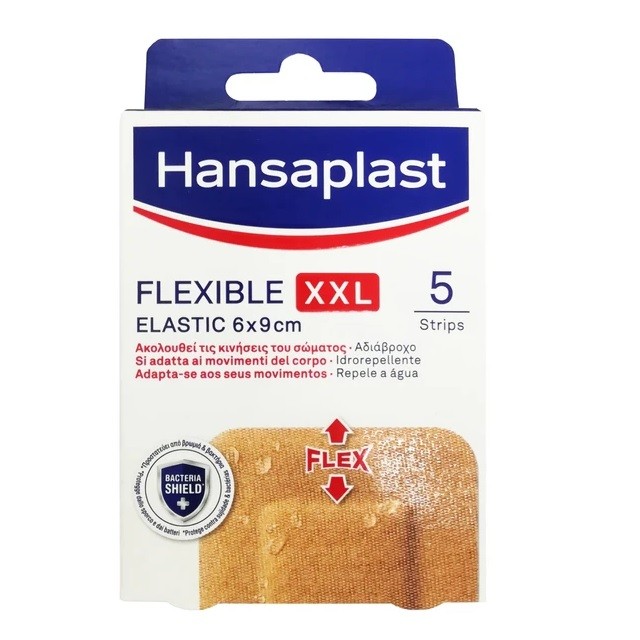Hansaplast Flexible Strips XXL Elastic 6x9cm Εύκαμπτα & Αδιάβροχα Επιθέματα Για Την Κάλυψη Μεσαίου Εώς Μεγάλου Μεγέθους Πληγές, 5 Τεμάχια