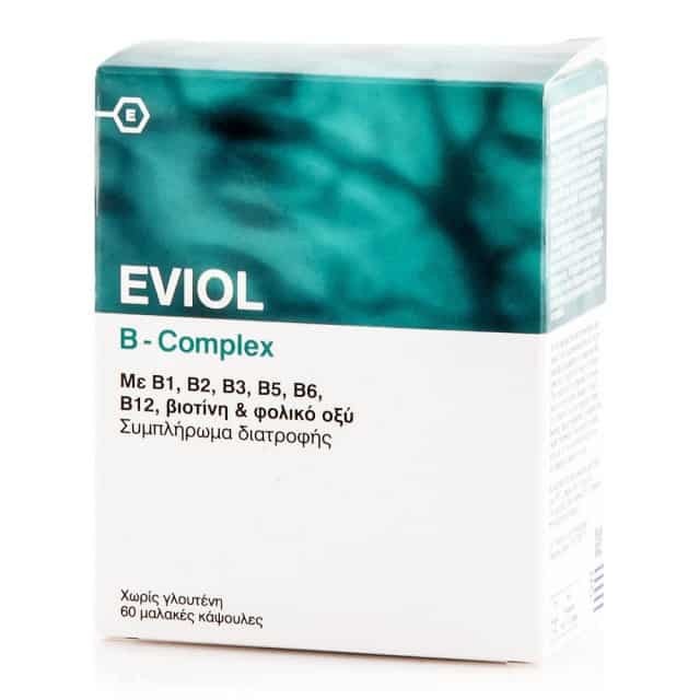 EVIOL B-Complex Συμπλήρωμα Διατροφής Συμπλέγματος Βιταμίνης B Για Τη Φυσιολογική Λειτουργία του Νευρικού Συστήματος, 60 Μαλακές Κάψουλες