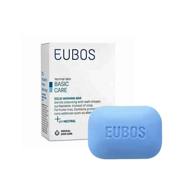 EUBOS Basic Care Solid Washing Bar Blue Στερεή Πλακά Καθαρισμού Προσώπου & Σώματος Για Όλους Τους Τύπους Επιδερμίδας Χωρίς Άρωμα, 125gr