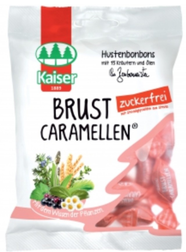 KAISER Brust Caramellen Καραμέλες Για Τον Ερεθισμένο Λαιμό & Το Βήχα Με 15 Βότανα & Έλαια Χωρίς Ζάχαρη, 60g