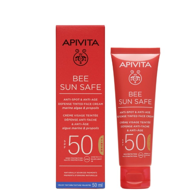 Apivita Bee Sun Safe Anti-Spot & Anti-Age Defense Tinded Αντηλιακή Κρέμα Προσώπου κατά των Πανάδων με Χρώμα 50ml