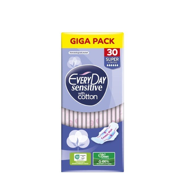 Every Day Sensitive with Cotton Super Ultra Plus Giga Πακέτο Σερβιέτες 30τμχ