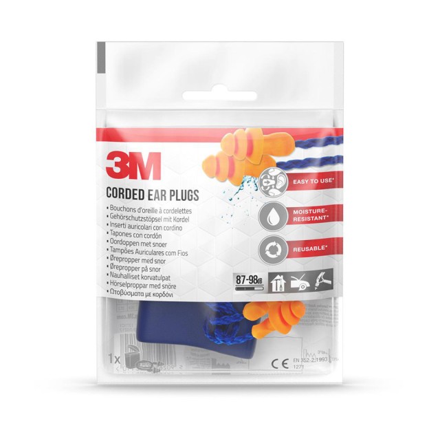 3M Ωτοασπίδες Corded Earplugs Με Κορδόνι Στήριξης & Θήκη Αποθήκευσης, 1 ζευγάρι