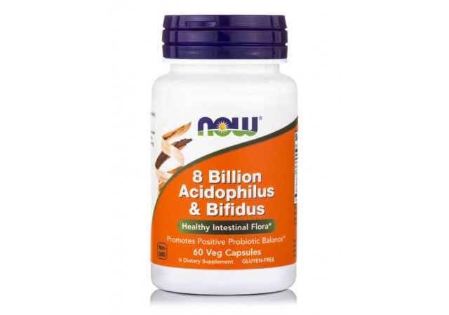 Now Foods 8 Billion Acidophilus & Bifidus Συμπλήρωμα Διατροφής για την Σωστή Λειτουργία του Εντέρου, 60 Κάψουλες